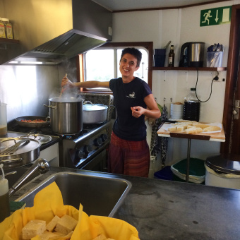 Preparing food during Italy Bike and Barge Bike Tour