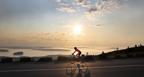 Cyclist road during Maine Acadia National Park Bike Tour