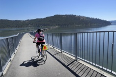 Cyclist on bridge bike path Idaho Greenways Bike Tour