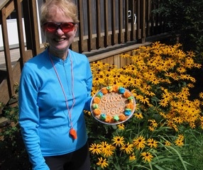 Carolyn shows off her cookie.