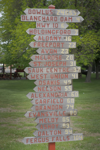 Mileage sign Minnesota Lake Wobegon Trail Bike Tour