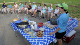 Cyclist enjoying lunch during Epic Bike Tour