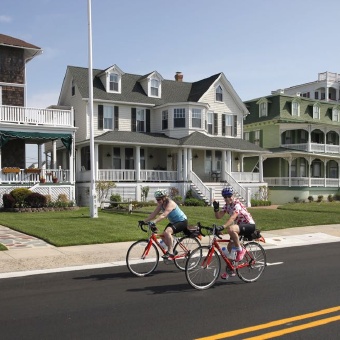 Suburban view and cyclist during Jersey Shore Bike Tour