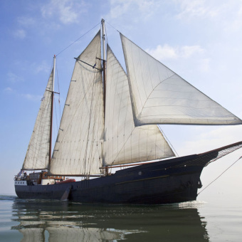 Two-masted Wapen fan Fryslan sailboat in the Netherlands