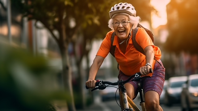 senior woman cycling