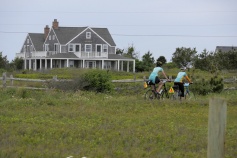 Cyclist along bike path Massachusetts Island Hopper Bike Tour