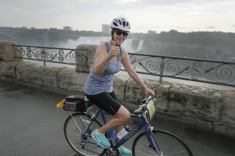Cyclist posing for camera Niagara Falls Pathways