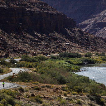 scenic view of river and mountains Moab Arches and Canyonlands Bike Tour