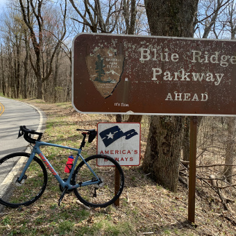 Blue Ridge Parkway sign in Asheville, NC Bike Tour