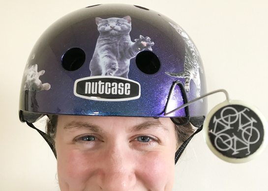 woman wearing a bike helmet