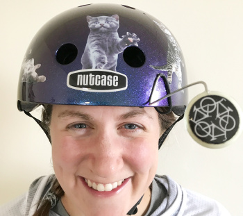 woman wearing a bike helmet