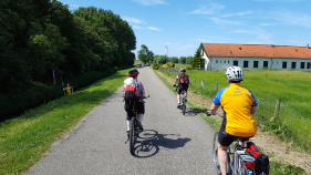 Cyclist along a pathway during Holland Bike and Barge Meandering the Meuse Bike Tour