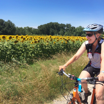 Sunflower field and Cyclist France Bike Tour