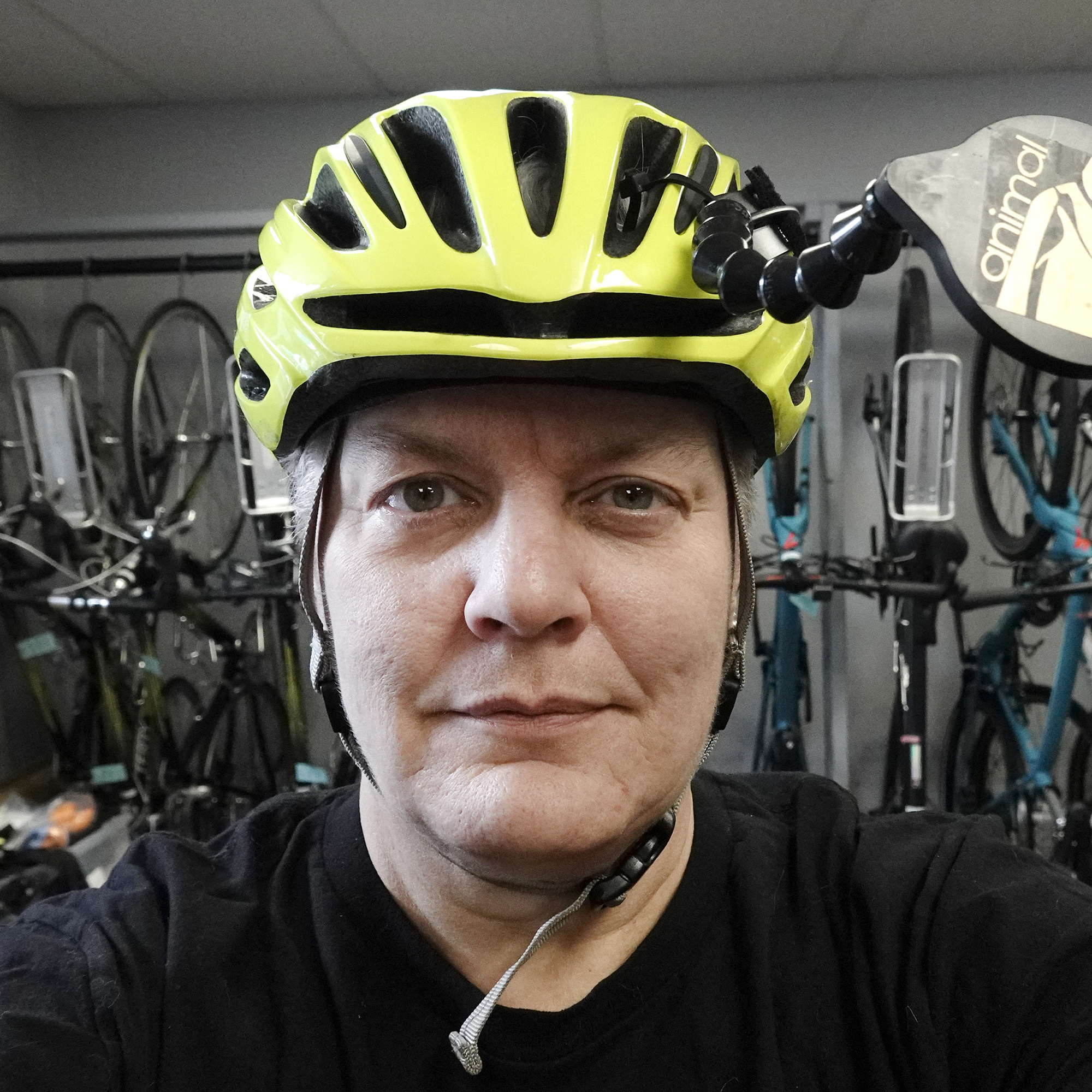 woman wearing a bike helmet