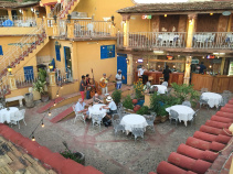 courtyard of Cuban restaurant on Cuba bike tour as seen from above