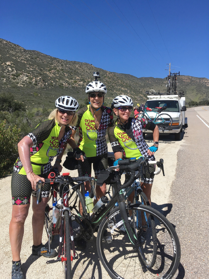 Jenny Shank, Sydnay Bowersox and Chris Fadness on the road in California during a bike tour