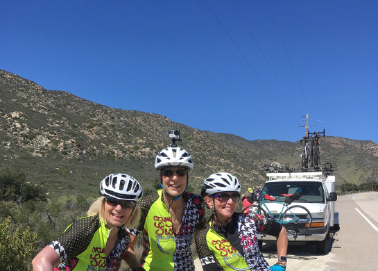 Jenny Shank, Sydnay Bowersox and Chris Fadness on the road in California during a bike tour
