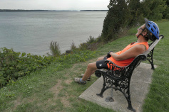 Enjoying the view on a bench Niagara Falls Pathways