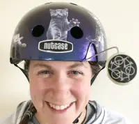 woman wearing a bike helmet